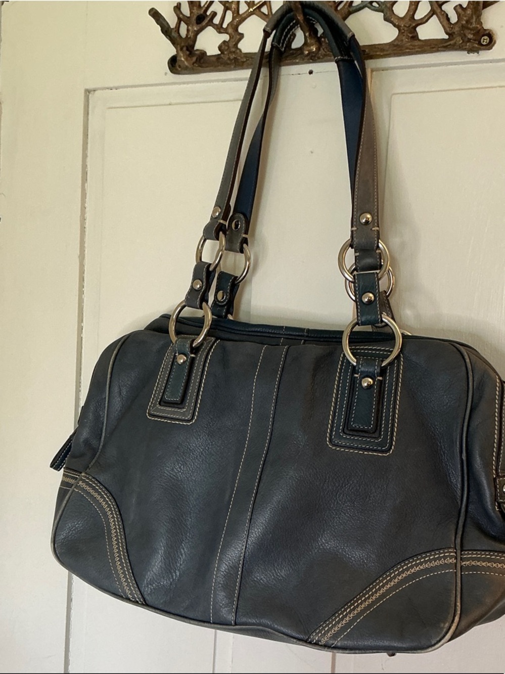Coach Blue Leather Shoulder Bag with Silver Hardware - Picture 2 of 8